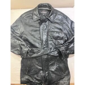 GIVERNY Black Leather Belted Jacket Mens Size S Made in‎ Indonesia